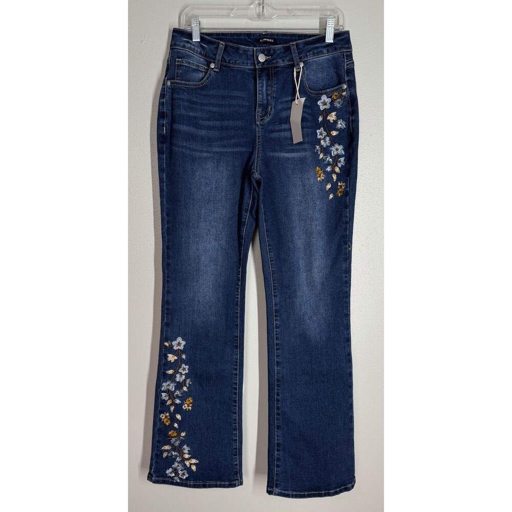 Flamingals Floral Embroidered Bootcut Flare Jeans L Boho Artisan Western Denim